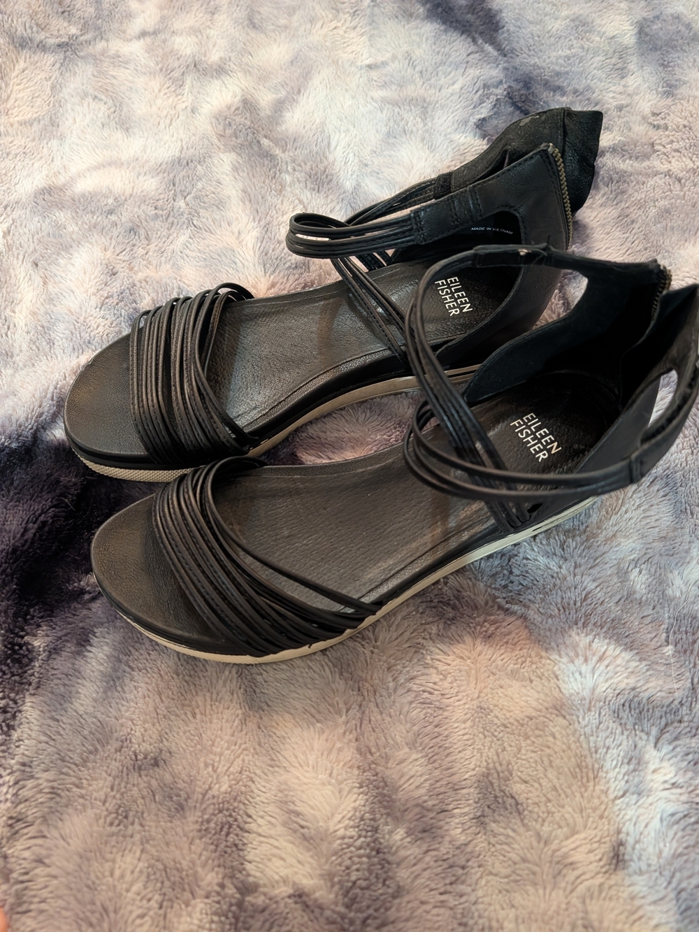 Eileen Fisher Black Strappy Wedge Sandals